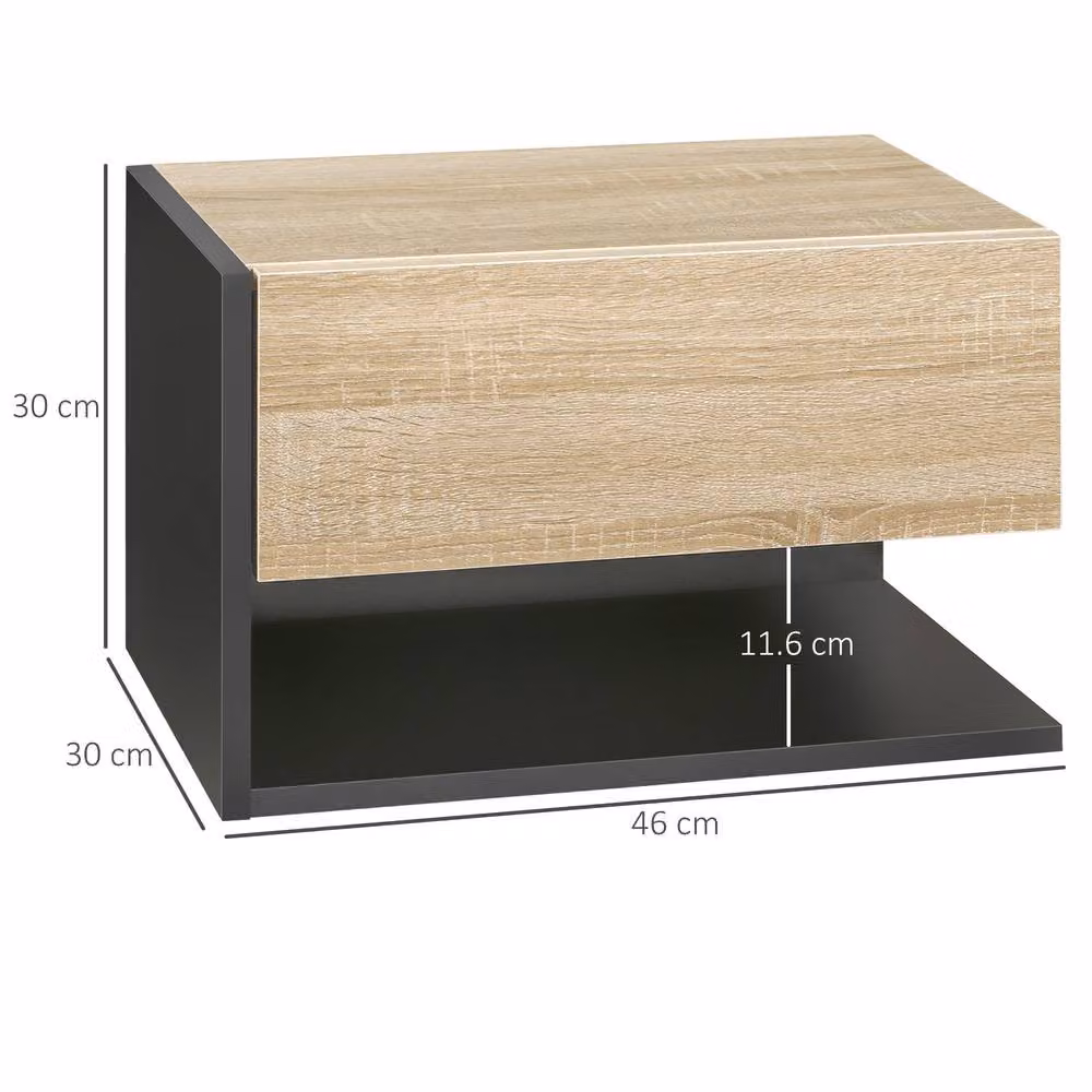 STILVORA Set of 2 Wall-Mounted Bedside Tables with Drawer and Shelf in Black – 3