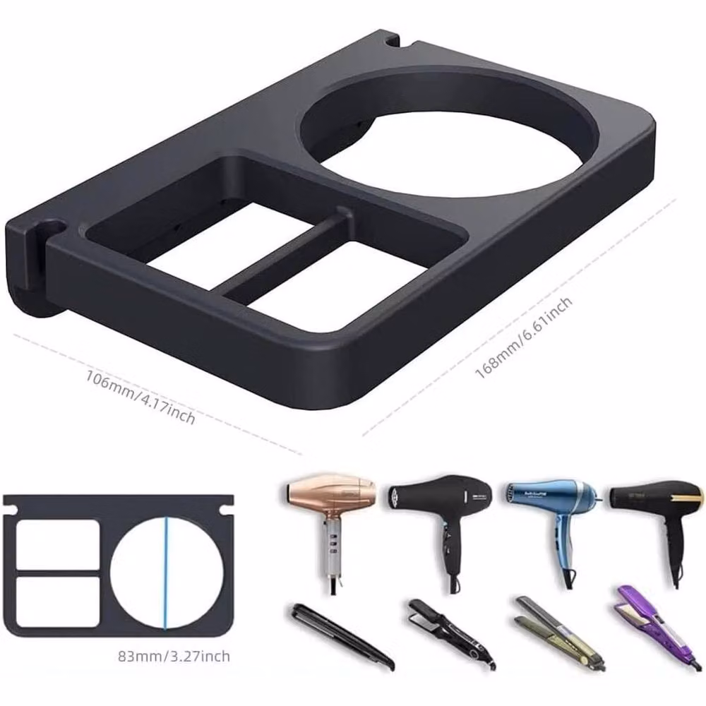 KORVIXA Black Wall Mounted Hair Dryer Holder and Bathroom Rack – 2