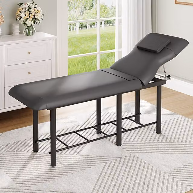 Livingandhome Black Massage Bed with Adjustable Backrest for Physical Therapy, Spa and Facials