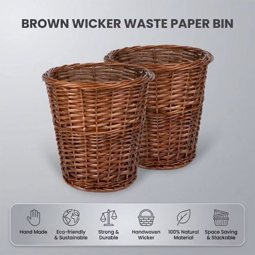 SPETLEK Small Woven Wicker Waste Paper Basket in Brown – 4