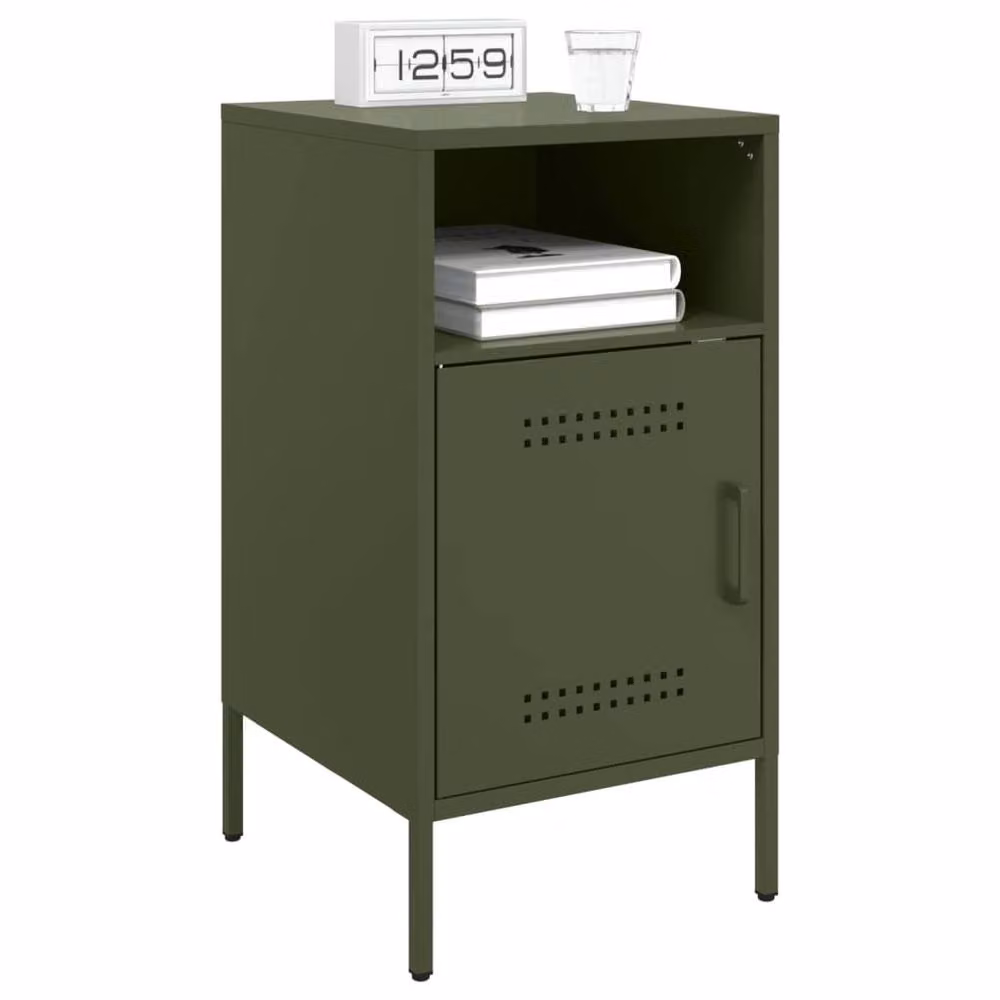 Berkfield Home Set of 2 Industrial Metal Bedside Cabinets in Olive Green, W/D/H: 36 x 39 x 68 cm – 3