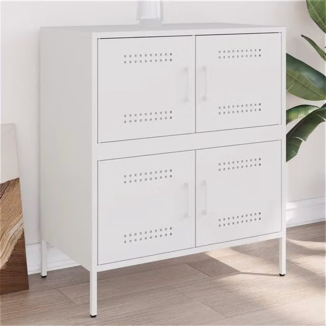 Berkfield Home Industrial White Steel Sideboard W: 68 cm, D: 39 cm, H: 79 cm