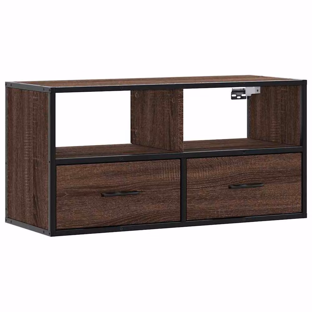 Berkfield Home Brown Oak TV Cabinet in Engineered Wood and Metal, W: 80 cm, D: 31 cm, H: 39.5 cm – 3