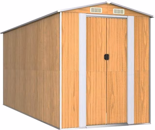Berkfield Home Garden Shed in Light Brown, Galvanised Steel with Sliding Doors and Side Vent, W/D/H: 440 x 192 x 223 cm