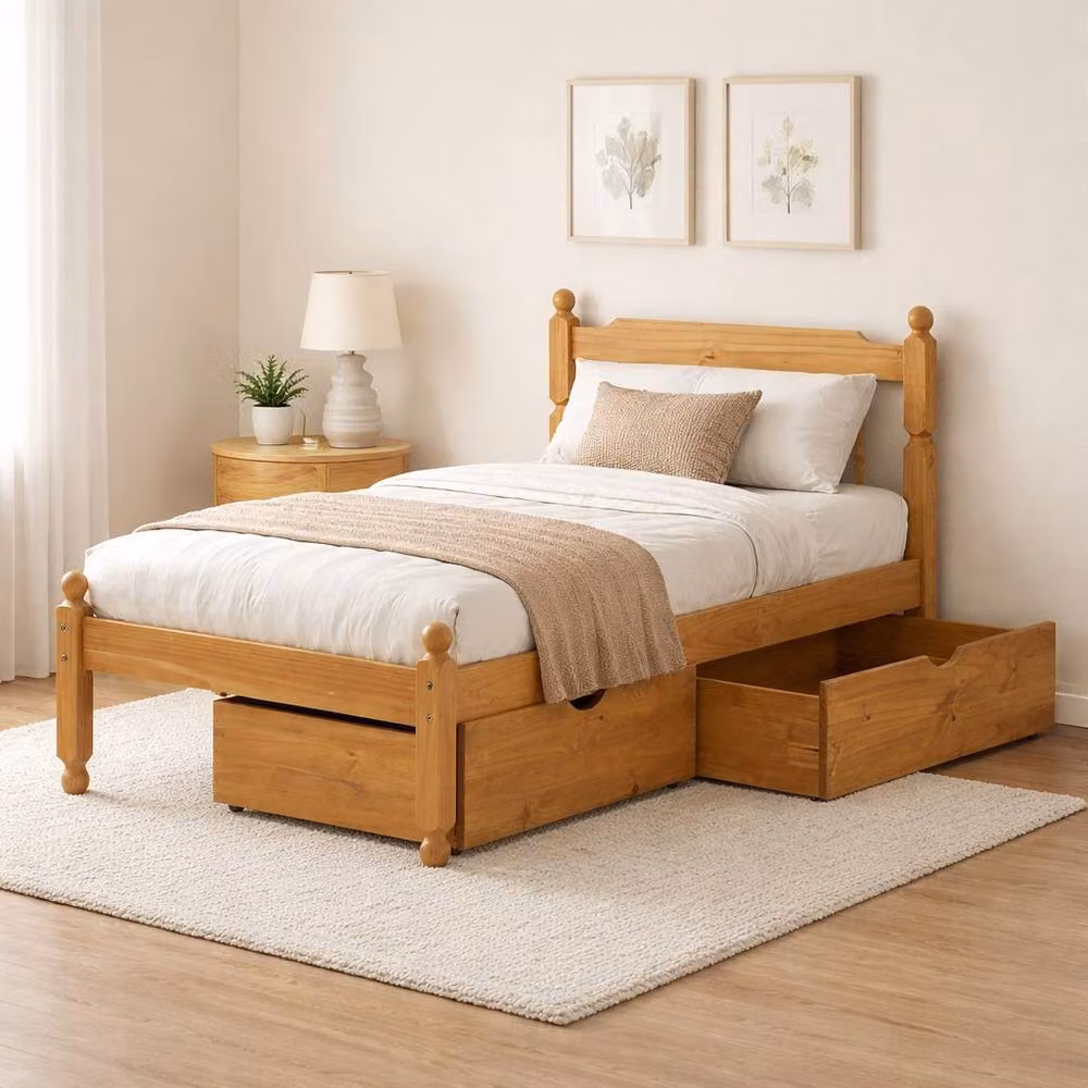 Amani Colonial Style Solid Wood Double Bed Frame in Natural Waxed Pine – 2