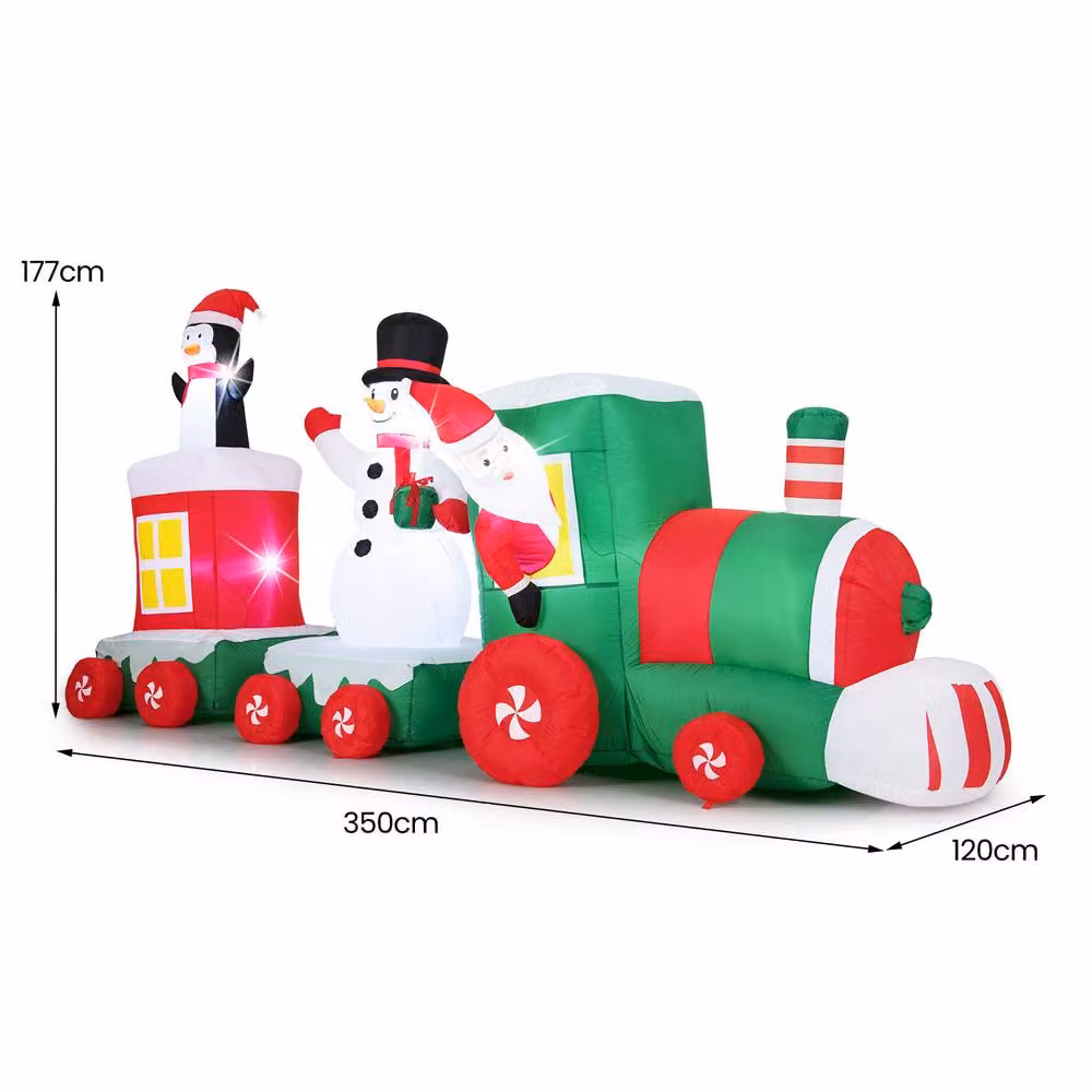 Gymax Red and Multicolour Christmas Inflatable Santa Claus Driving Train with LED Lights – 9