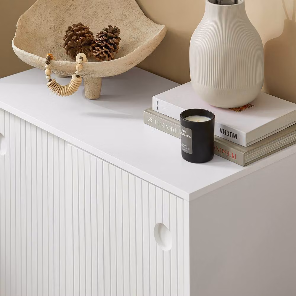 SoBuy Modern White Space-Saving Shoe Cabinet with Roll Shutter Doors and Integrated Seat – 3