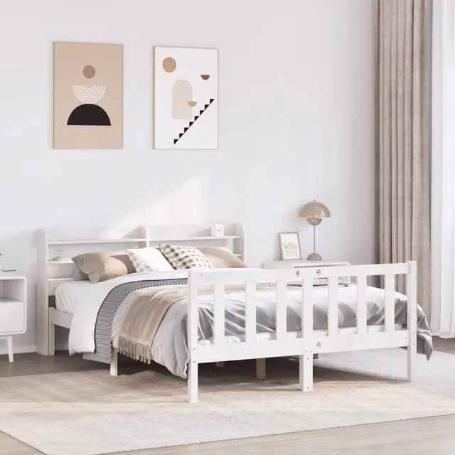 Berkfield Home White Solid Pine Bed Frame with Side Compartments W/D/H: 160 x 200 cm – 1