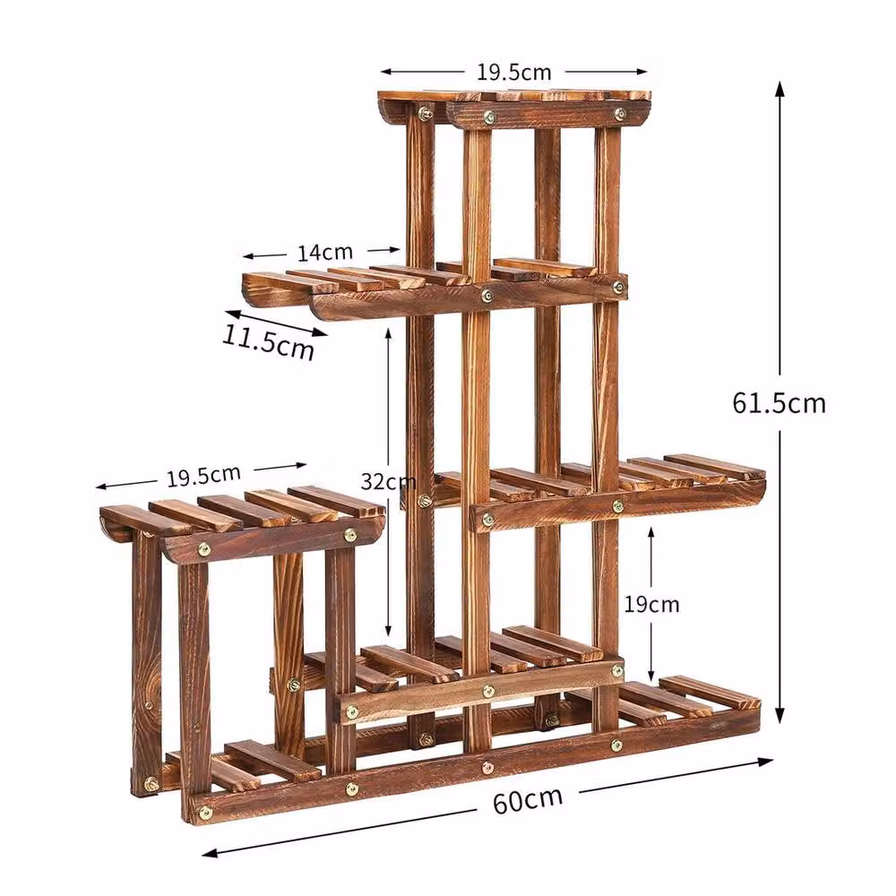Kelvenix Small Brown Wood Pine Plant Stand Planter Shelf – 2