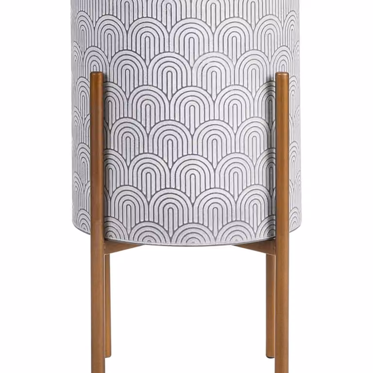 Wyld and Coco Geometric Metal Plant Stand in Grey and Gold, W/D/H: 31 x 31 x 58 cm