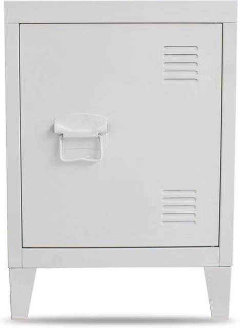 ERGOVEXA Lockable White Metal Industrial Bedside Table and Storage Cabinet W/D/H: 40 x 30 x 50 cm