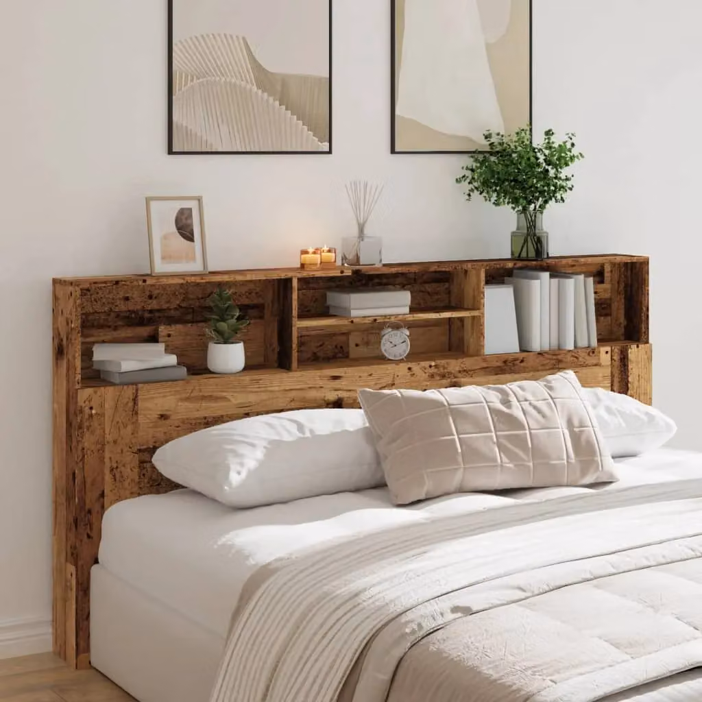 Berkfield Home Headboard Cabinet in Old Wood Brown, W: 200 cm, D: 19 cm, H: 103.5 cm – 3