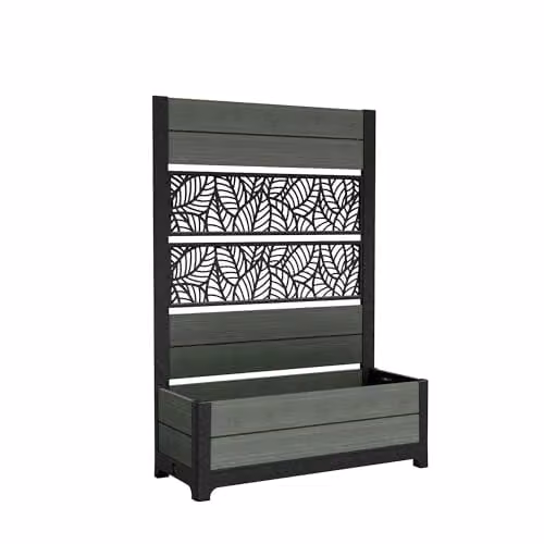 Keter Darwin Tulip Leaf Screen Planter in Green, Freestanding Artificial Hedge Outdoor Divider, H 156.3 x W 109.6 x D 44.4 cm – 1