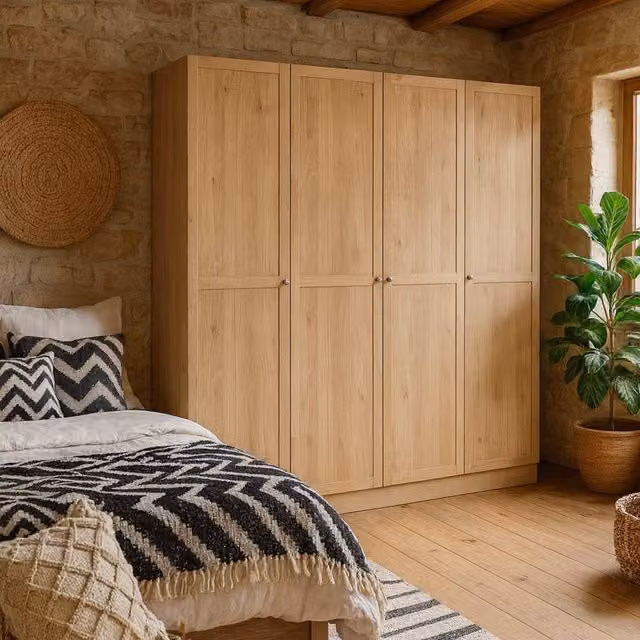 Wyld Haus Cherryfern 4 Door Wardrobe in Natural Oak, Brown, H 200.1 x W 129.7 x D 61.69 cm