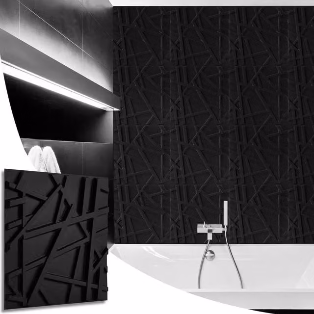 NOVECRAFTO Geometric Matte Black 3D PVC Wall Panels, W: 50 cm x H: 50 cm
