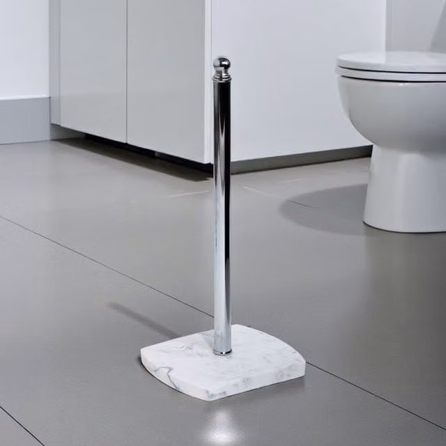 Showerdrape Octavia Freestanding Spare Toilet Roll Holder in White Marble and Grey Resin with Chrome Metal Details W/D/H: 18.0 x 41.0 x 18.0 cm