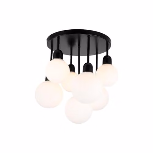 Cosylyte Modern Broome 7-Light Milk Glass Globe Ceiling Light, Black and White, W/D/H: 46 x 46 x 44 cm