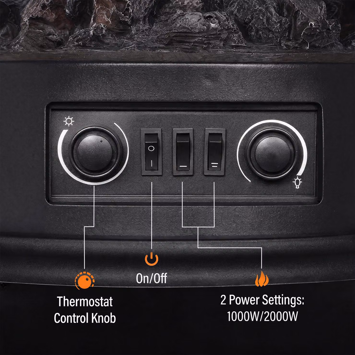 HOMCOM Electric Fireplace Stove, 1000/2000W 3-Sided Freestanding Heater with 3D Flame Log and Thermostat, Black – 5