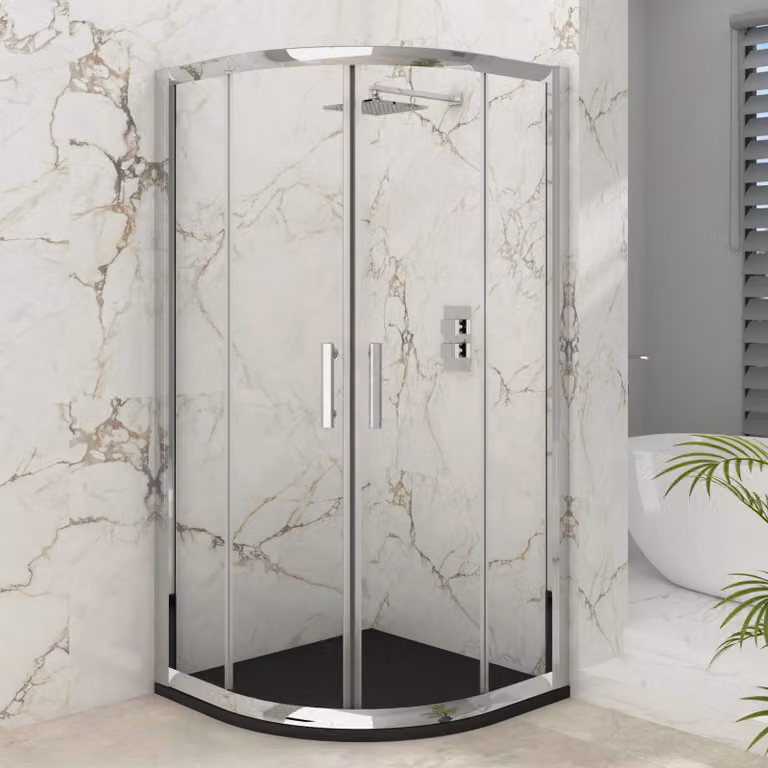 Imperial Quadrant Shower Enclosure with Black Mineral Cast Shower Tray and 6mm Double Sliding Doors, W/D: 80 x 80 cm