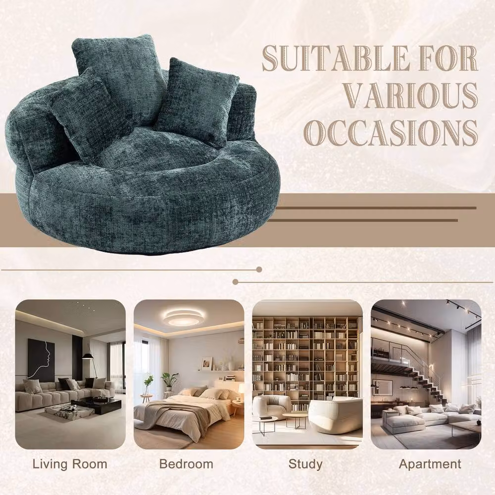 Direct Wicker Emerald Green Chenille High Back Lazy Sofa Bean Bag Chair – 4