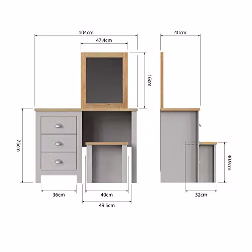 Timber Art Design UK Lisbon 3 Drawer Dressing Table in Light Grey – 2