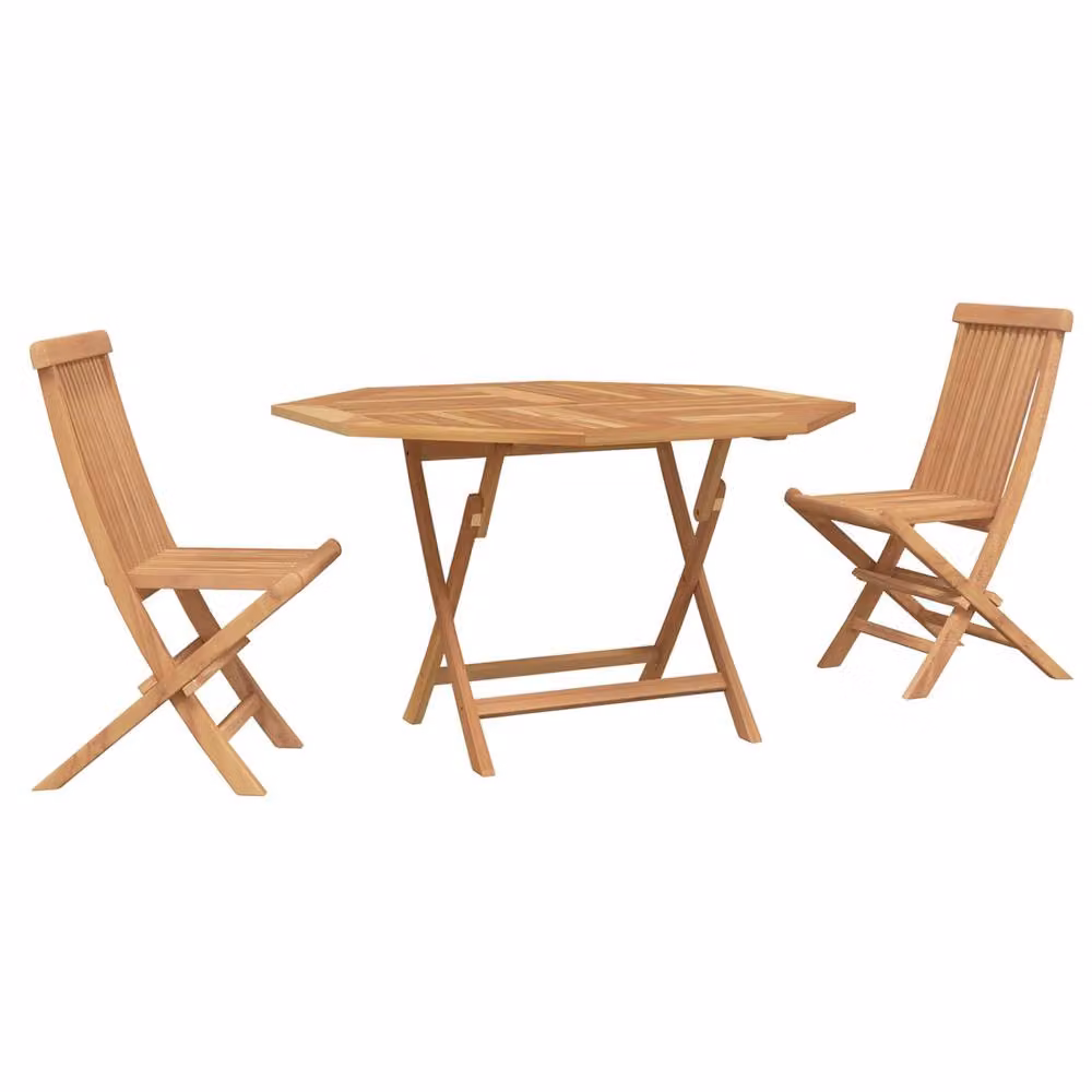 Berkfield Home 3 Piece Folding Garden Bistro Set in Brown Solid Teak Wood – 2