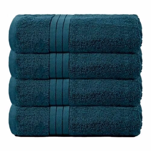 OHS 4 Pack of Fluffy Cotton Terry Bath Towels in Petrol Green