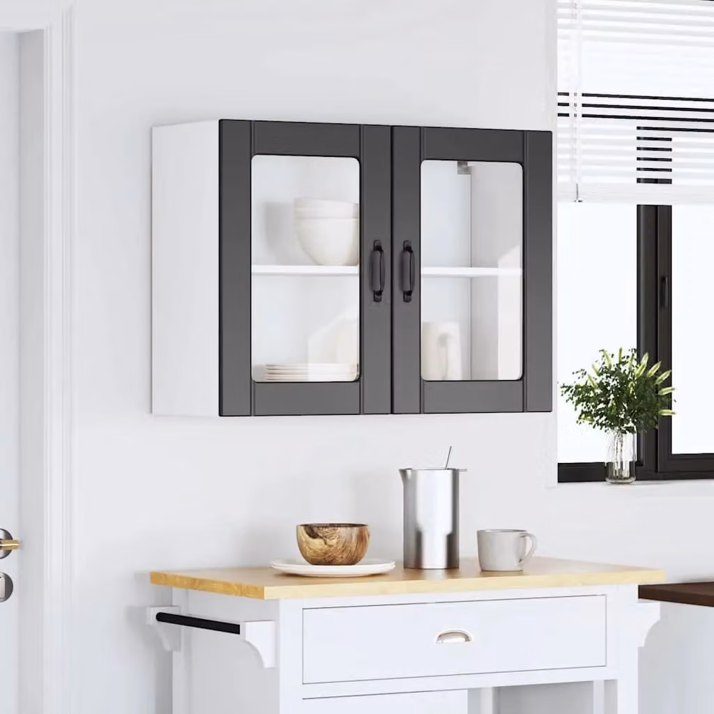 Berkfield Home Lucca Modern Matt Black Kitchen Wall Cabinet with Glass Doors – 2