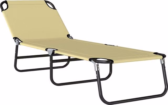 Outsunny Portable Folding Sun Lounger with 5-Position Adjustable Backrest in Beige
