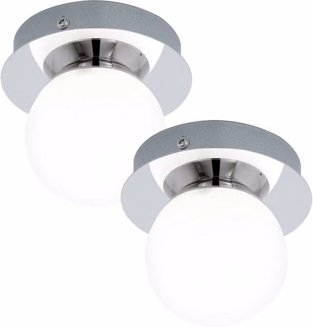 Loops 2 Pack Modern Round LED Ceiling and Wall Flush Light in Chrome with White Opal Matt Glass Shade, 1x3.3W