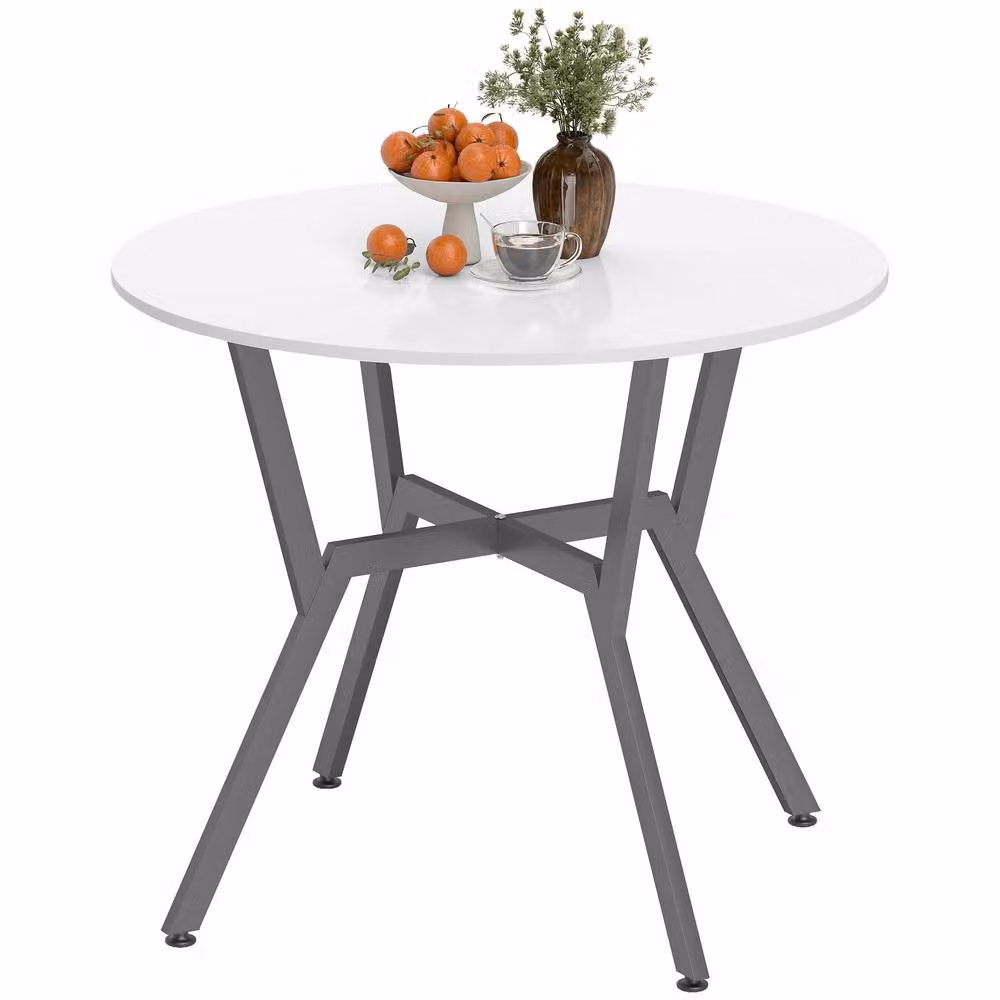 STILVORA Modern Round Gloss White Dining Table with Wooden Structure, W: 90 cm, D: 90 cm, H: 76 cm – 3