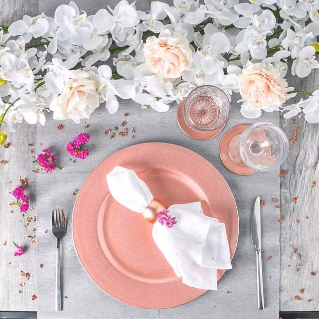 Argon Tableware 18 Piece Rose Gold and Pink Metallic Melamine Charger Plate Set
