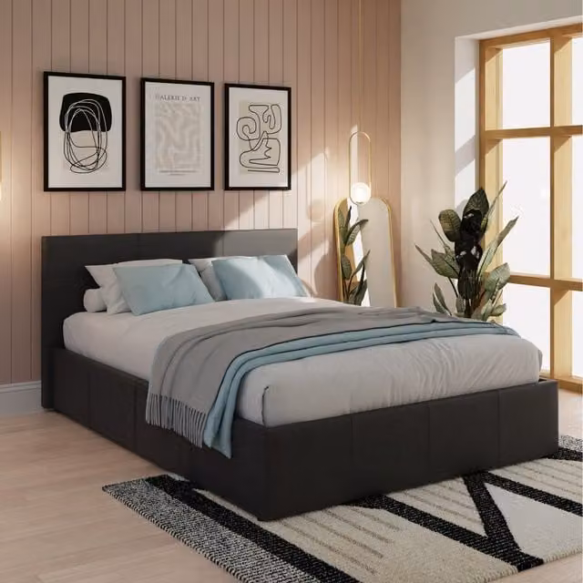 GFW Modern Upholstered Side Lift Ottoman Storage Bed in Black, 180 x 200 cm