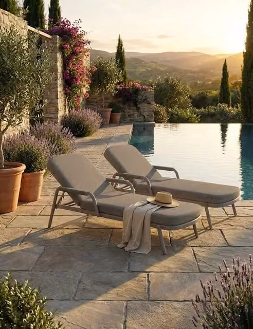 Royalcraft Set of 2 Haze Sun Loungers in Grey with Powder Coated Aluminium Frames and Adjustable Headrests