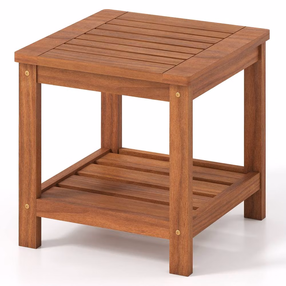 Costway Natural Solid Wood Square Patio Side Table and Outdoor Coffee Table – 7
