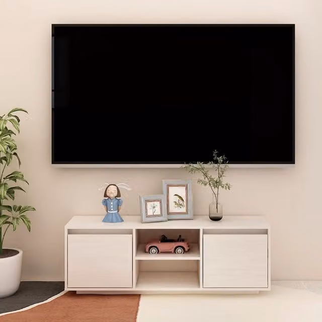 Berkfield Home White Solid Pinewood TV Cabinet W/D/H: 110 x 40 x 40 cm – 1