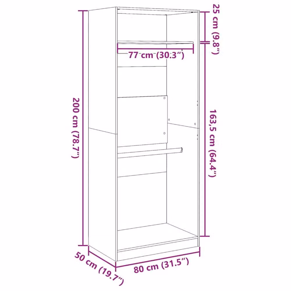Berkfield Home Sonoma Grey Wardrobe W/D/H: 80 x 50 x 200 cm – 2