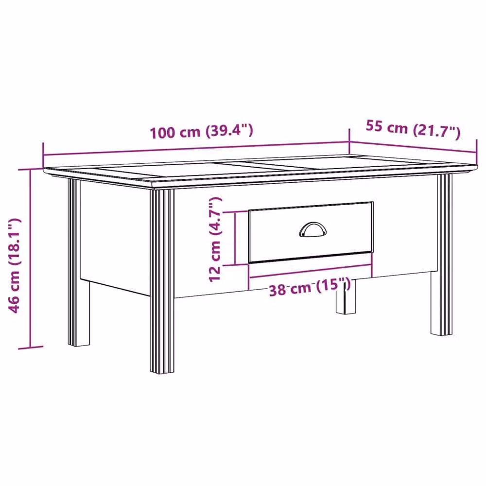 Berkfield Home BODO Grey Coffee Table in Solid Pine Wood, W: 100 cm, D: 55 cm, H: 45 cm – 2