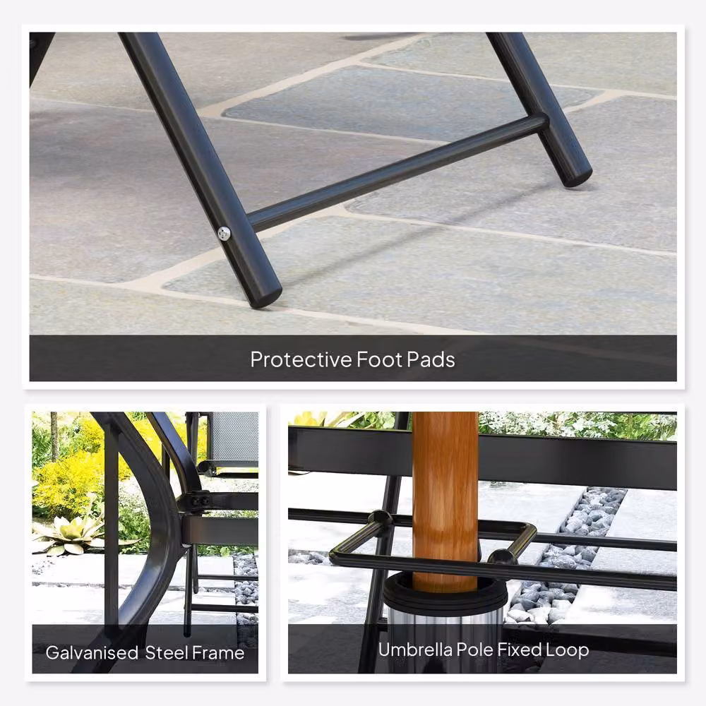 STILVORA Modern Grey Outdoor Dining Set with Square Powder Coated Steel Table and Folding Chairs – 6