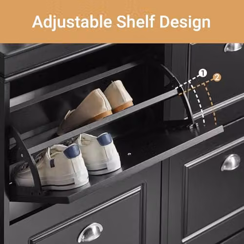 SoBuy Modern Black Shoe Storage Cabinet with Tilting Compartments, W/D/H: 105 x 24 x 82 cm – 5