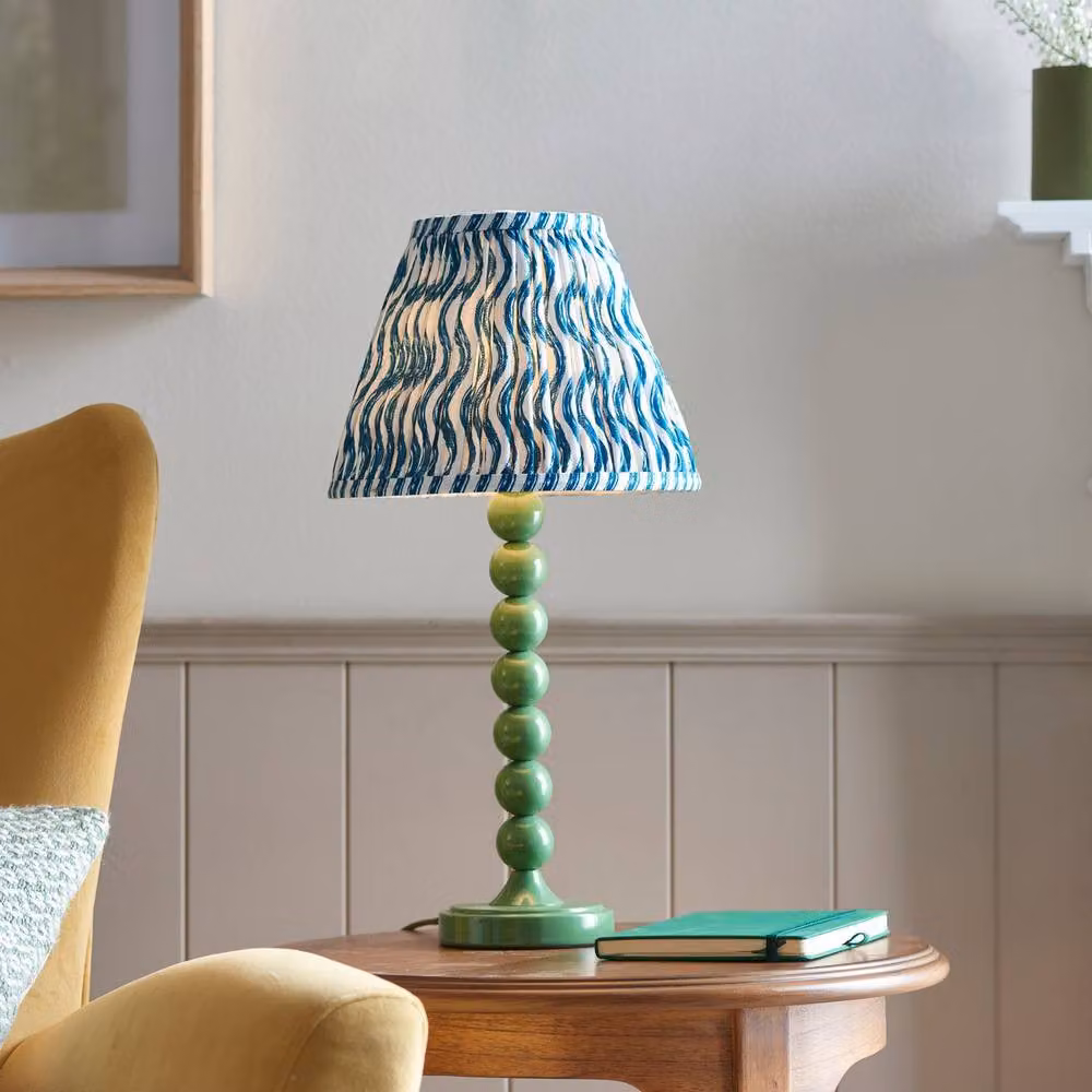 Netlighting Higgledy Gloss Green Table Lamp with Blue Fabric Ripple Shade, 25 cm, E14 – 2