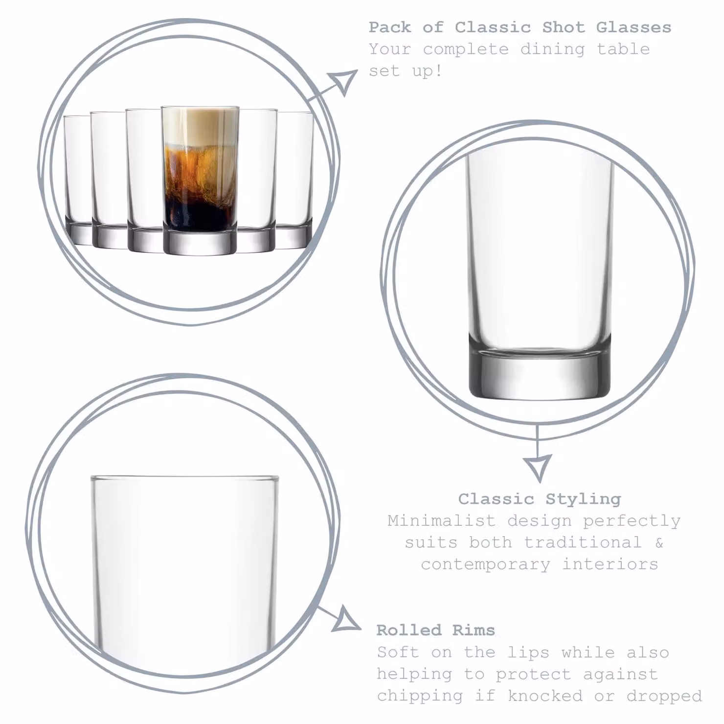 LAV Ada Shot Glasses, Clear, Pack of 6, 150ml – 2