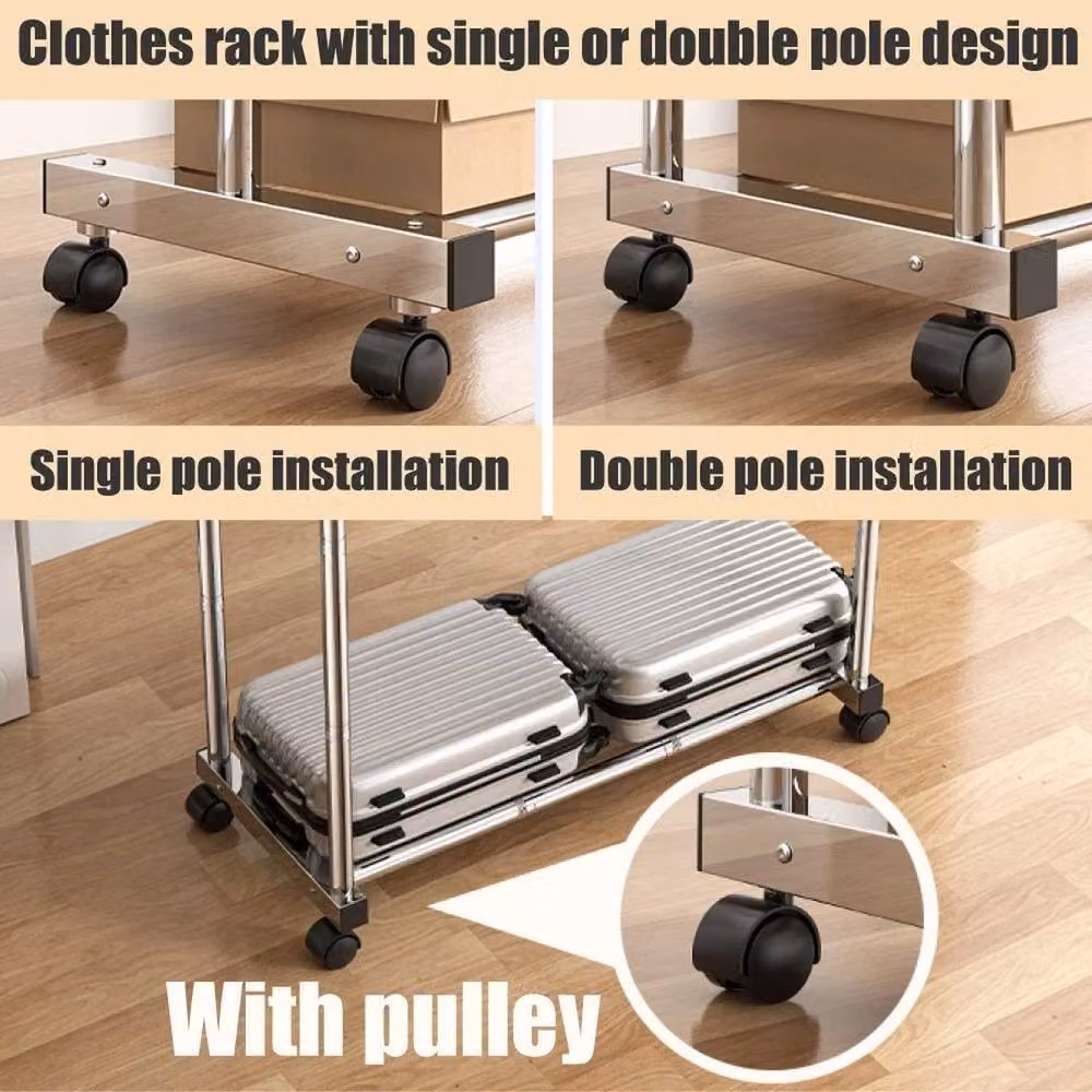 FLAVORA Heavy Duty Stainless Steel Clothes Rail in Silver, W: 50 cm, H: 164.5 cm – 6