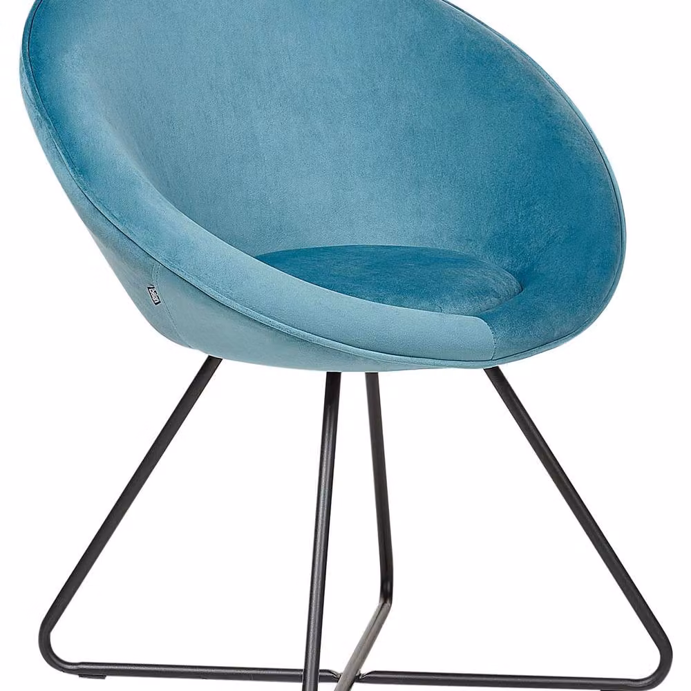 Wyld and Coco Blue Velvet Round Accent Chair with Metal Legs – 2