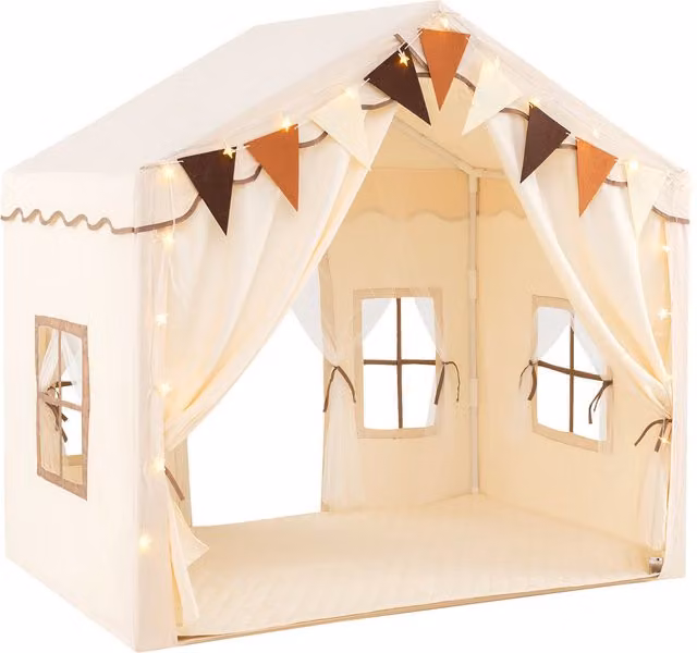 Costway Kids Large Play Tent House in Beige and White