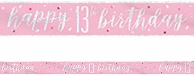 KDMD Pink and Silver Foil Happy 13th Birthday Banner