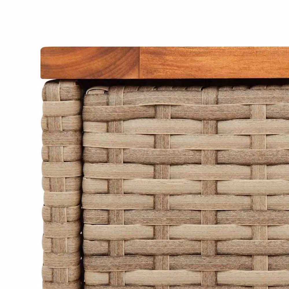 Berkfield Home Beige Poly Rattan Garden Side Table with Oiled Acacia Wood Top W/D/H: 58 x 27.5 x 55 cm – 3