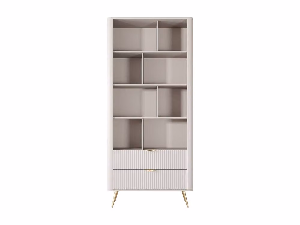 Vente-unique MDF Bookcase with 2 Drawers and 8 Recesses in Beige and Gold – 2