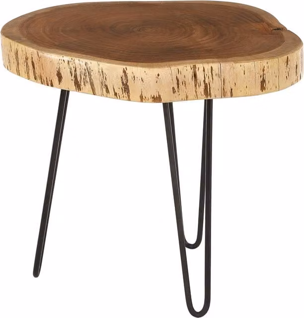 Orsina Modern Industrial Round Wood and Metal Side Table in Brown and Black, W/D/H: 48 x 45 x 48 cm