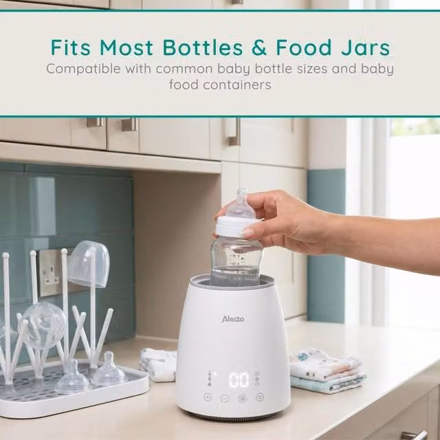 Alecto Digital Bottle and Baby Food Warmer with Steam Function and Timer, White